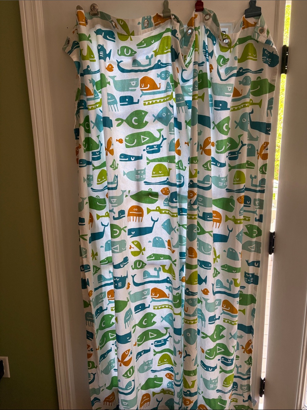 The Land of Nod Ocean Creature Shower Curtain in White, Blue, Green & Orange